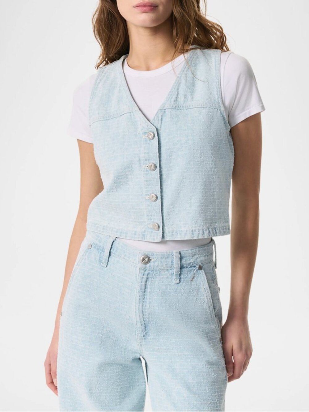 NWT Rag & Bone Juliana Textured Denim Button-Front Vest (Size 4)